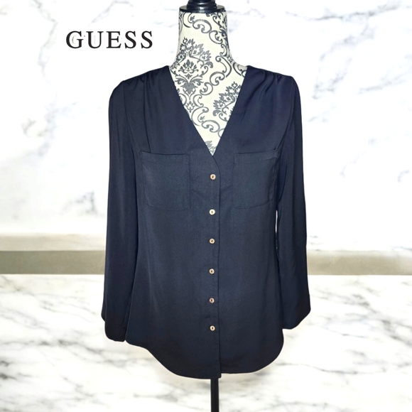 Guess Tops - GUESS Black V-Neck Blouse - Small